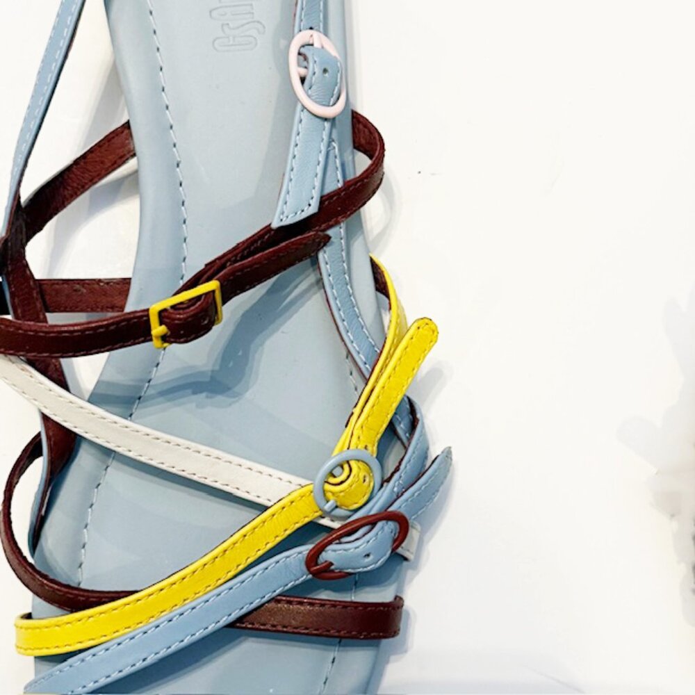 Camper Multicolored leather strappy sandal, Blue/Yellow/Brown/White, Size 41/11 - Picture 4 of 6